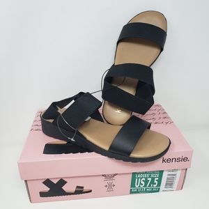 Kensie Everlee Wedge Stretchy Strappy Sandals NIB Black